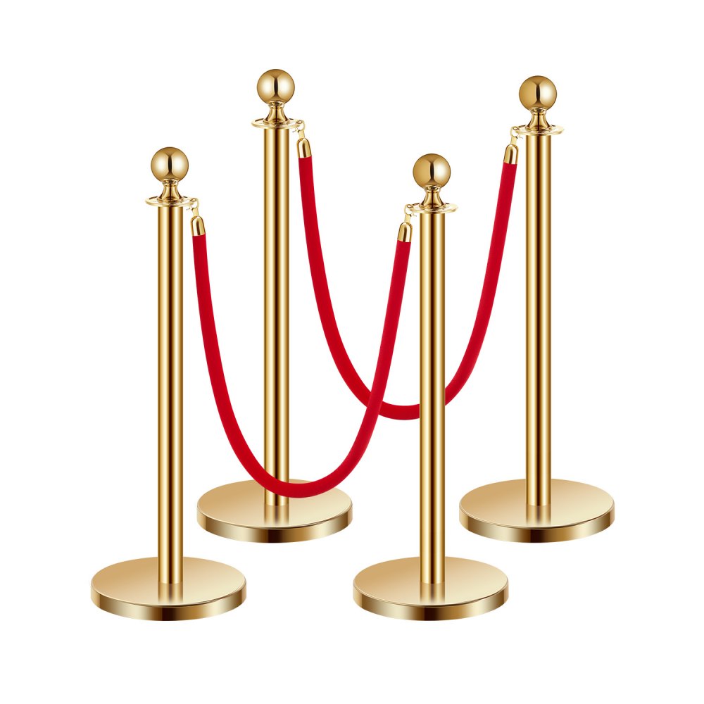 VEVOR Stanchions and Velvet Ropes 4Pcs, Hollow Base with Stainless Steel Post, 2 Red Velvet Ropes and Posts, Crowd