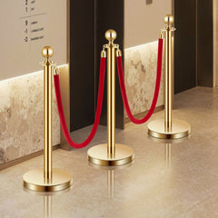 VEVOR Stanchions and Velvet Ropes 6Pcs, Hollow Base with Stainless Steel Post, 4 Red Velvet Ropes and Posts, Crowd