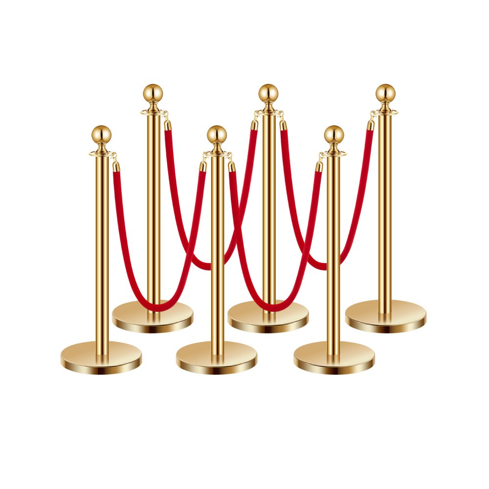VEVOR Stanchions and Velvet Ropes 6Pcs, Hollow Base with Stainless Steel Post, 4 Red Velvet Ropes and Posts, Crowd