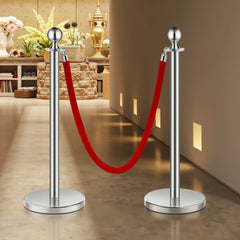 VEVOR Stanchions and Velvet Ropes 6Pcs, Hollow Base with Stainless Steel Post, 3 Red Velvet Ropes and Posts, Crowd