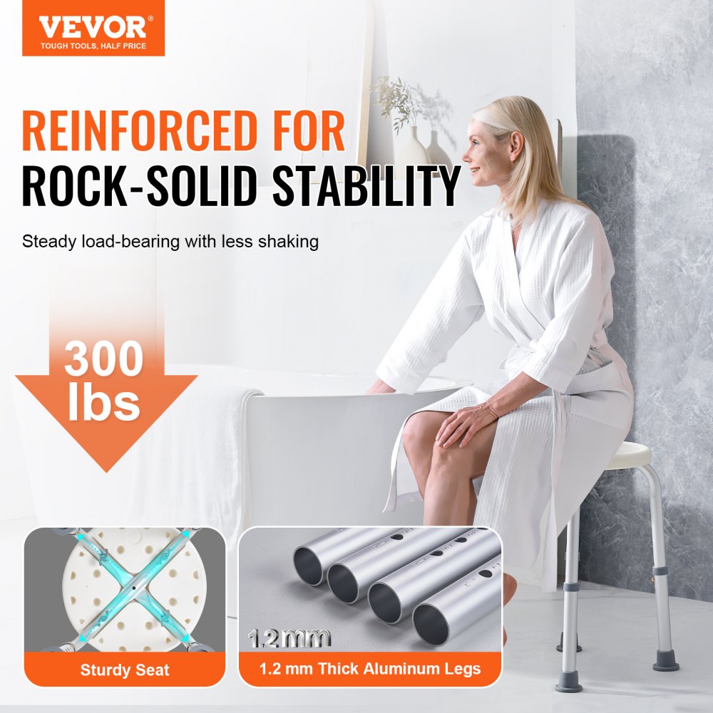 VEVOR Shower Chair for Inside Shower, Adjustable Height Shower Stool, Non-Slip Bench Bathtub Seat Stool for Elderly