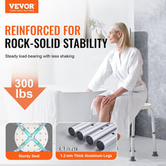 VEVOR Shower Chair for Inside Shower, Adjustable Height Shower Stool, Non-Slip Bench Bathtub Seat Stool for Elderly