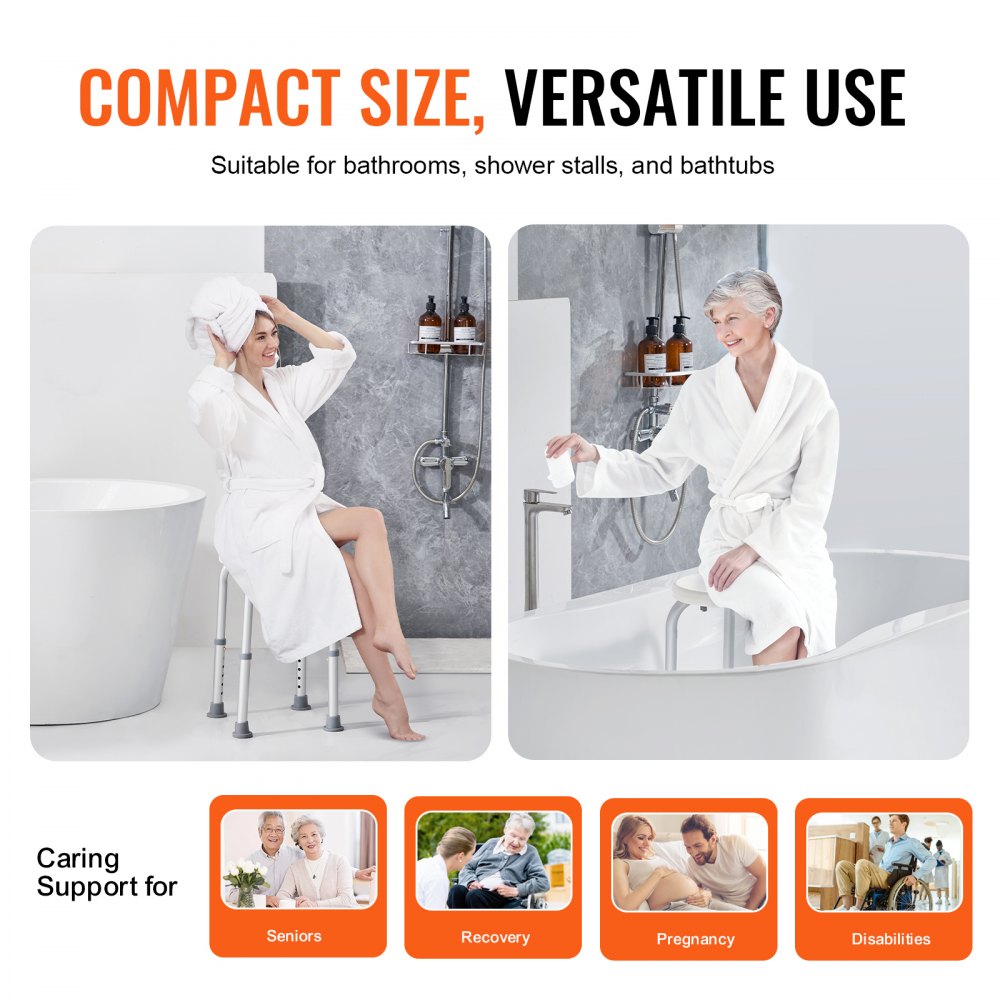VEVOR Shower Chair for Inside Shower, Adjustable Height Shower Stool, Non-Slip Bench Bathtub Seat Stool for Elderly
