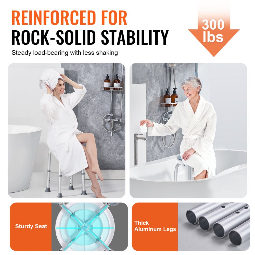 VEVOR Shower Chair for Inside Shower, 360 Degree Swivel Shower Seat, Adjustable Height Shower Stool, Non-Slip Bench
