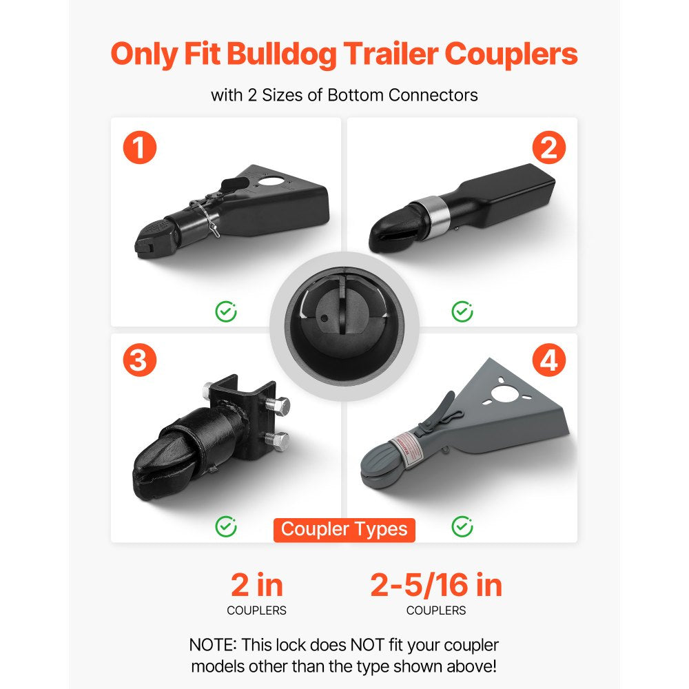 VEVOR Trailer Lock, Fits 2 & 2-5/16-Inch Bulldog Trailer Couplers, Heavy Duty Hitch Lock with 3 Keys Secures Security