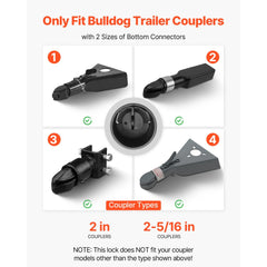 VEVOR Trailer Lock, Fits 2 & 2-5/16-Inch Bulldog Trailer Couplers, Heavy Duty Hitch Lock with 3 Keys Secures Security