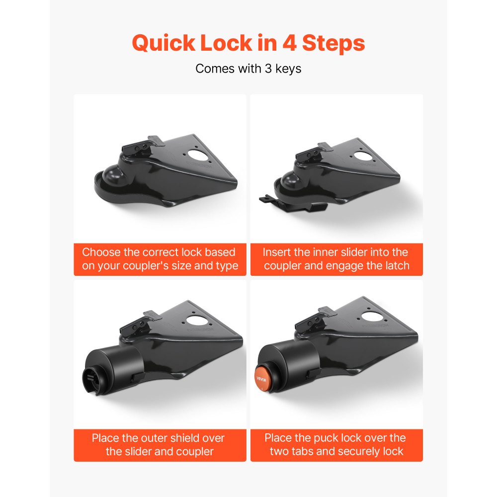 VEVOR Trailer Lock, Fits 2-5/16-Inch Airstream Couplers, Heavy Duty Hitch Lock with 3 Keys Secures Security Chains
