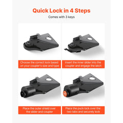 VEVOR Trailer Lock, Fits 2-5/16-Inch Airstream Couplers, Heavy Duty Hitch Lock with 3 Keys Secures Security Chains