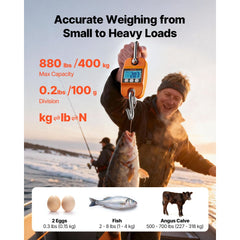 VEVOR Digital Crane Scale, 880 lbs/400 kg Max Capacity, Handheld Hanging Scale with Cast Aluminum Case & LCD Display