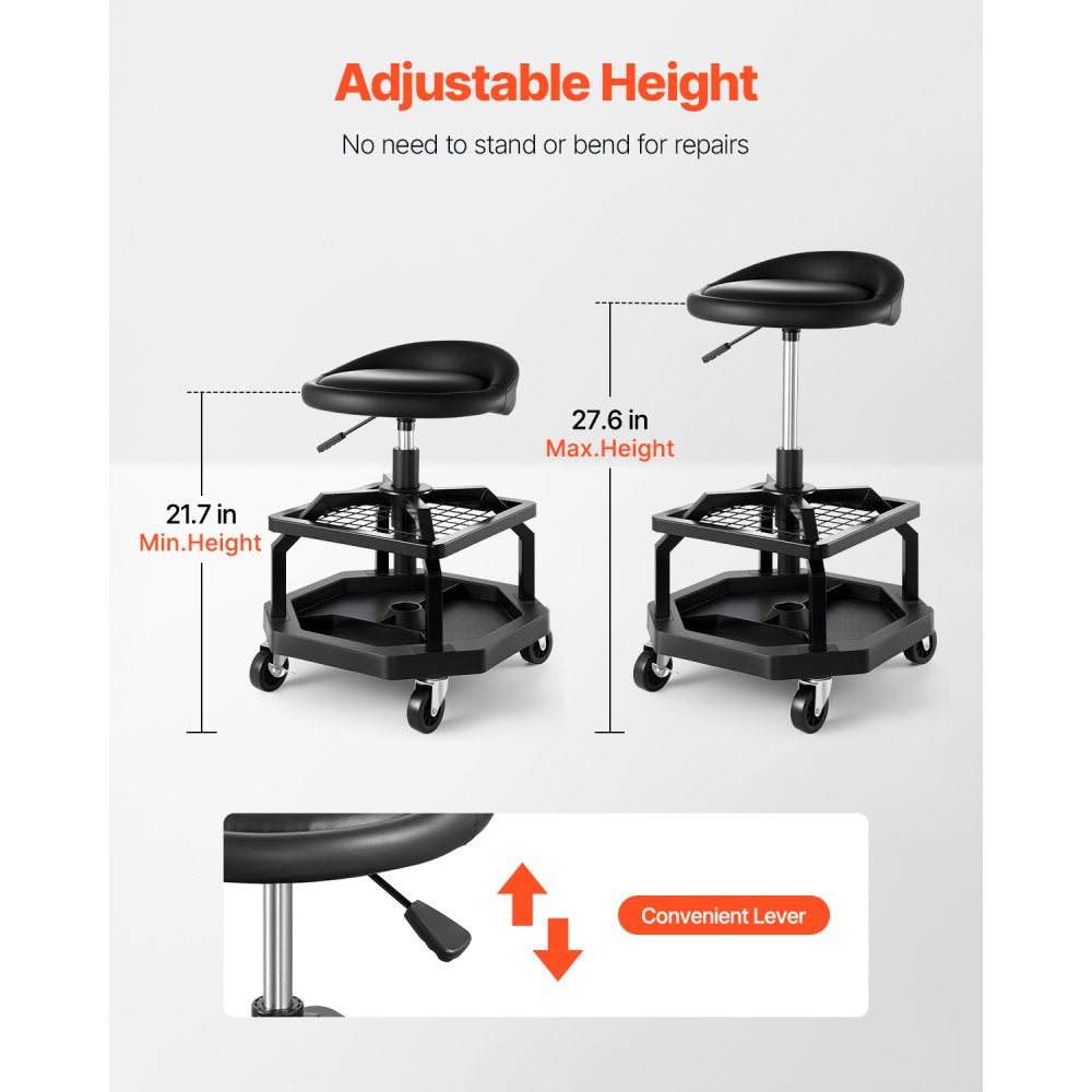 VEVOR Rolling Shop Stool, Pneumatic Garage Seat/Work Stool with 300 lbs Capacity, Adjustable Height Roller Creeper