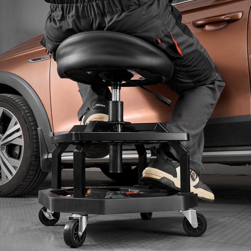 VEVOR Rolling Shop Stool, Pneumatic Garage Seat/Work Stool with 300 lbs Capacity, Adjustable Height Roller Creeper