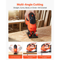 VEVOR Cordless Jig Saw, 20 V, 3000 SPM Blade Speed, Cordless Jigsaw with Battery and Charger, LED Light, 6 Variable