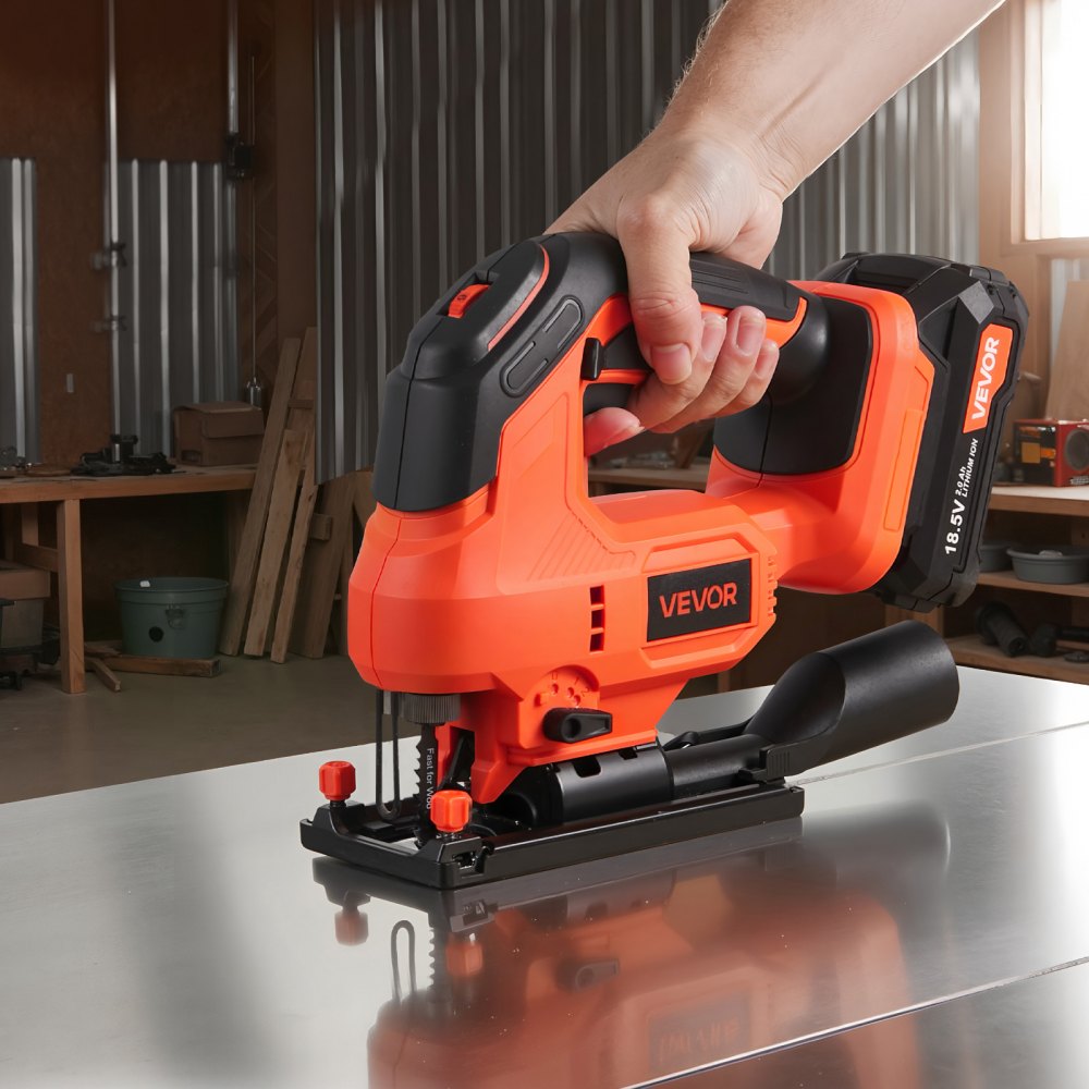 VEVOR Cordless Jig Saw, 20 V, 3000 SPM Blade Speed, Cordless Jigsaw with Battery and Charger, LED Light, 6 Variable