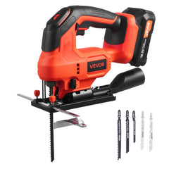 VEVOR Cordless Jig Saw, 20 V, 3000 SPM Blade Speed, Cordless Jigsaw with Battery and Charger, LED Light, 6 Variable