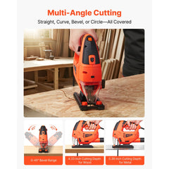 VEVOR Jig Saw, 6.5 Amp, 3000 SPM Blade Speed, Electric Jigsaw with 6 pcs Blades, LED Light, 6 Variable Speed, 0- 45°