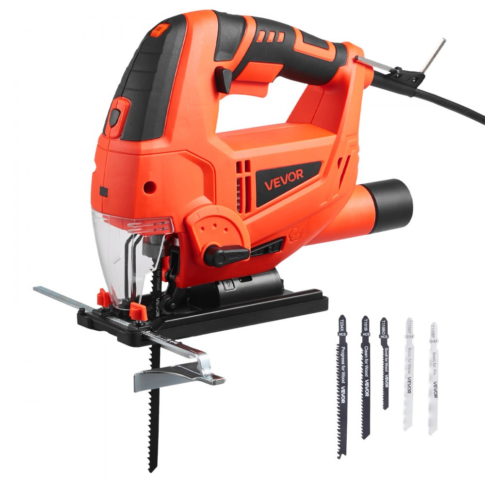 VEVOR Jig Saw, 6.5 Amp, 3000 SPM Blade Speed, Electric Jigsaw with 6 pcs Blades, LED Light, 6 Variable Speed, 0- 45°