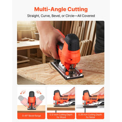 VEVOR Cordless Jig Saw, 20 V Brushless Motor, 3500 SPM Blade Speed, Cordless Jigsaw with 6 pcs Blades, LED Light, 6