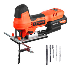 VEVOR Cordless Jig Saw, 20 V Brushless Motor, 3500 SPM Blade Speed, Cordless Jigsaw with 6 pcs Blades, LED Light, 6