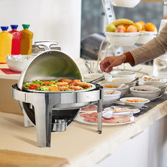 VEVOR Roll Top Chafing Dish Buffet Set, 6 Qt 2 Pack, Stainless Steel Chafer with 2 Full Size Pans, Round Catering