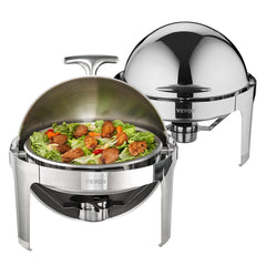 VEVOR Roll Top Chafing Dish Buffet Set, 6 Qt 2 Pack, Stainless Steel Chafer with 2 Full Size Pans, Round Catering