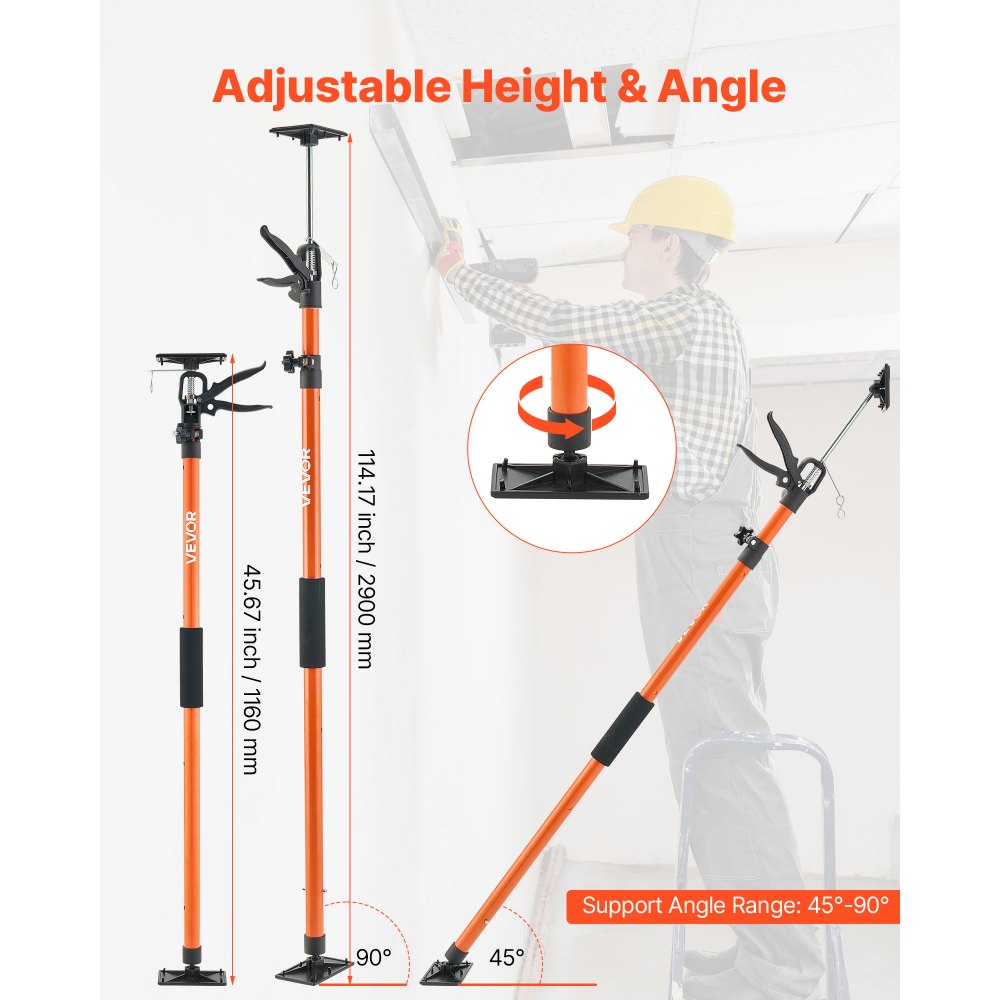 VEVOR Cabinet Jack Support Pole, 2-Pack, 45.7-114.2 Inch Steel Telescopic Quick Support Rod, Adjustable 3rd Hand System