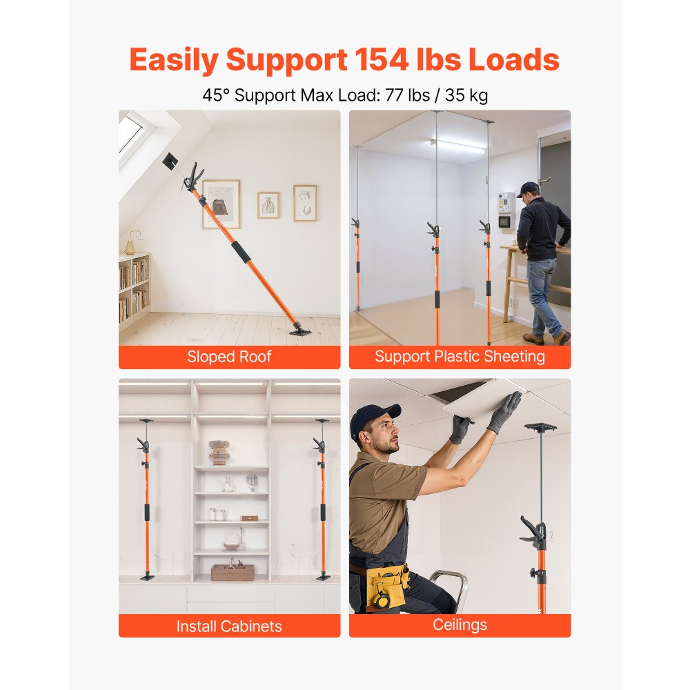 VEVOR Cabinet Jack Support Pole, 8-Pack, 45.7-114.2 Inch Steel Telescopic Quick Support Rod, Adjustable 3rd Hand System
