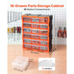 VEVOR 18-Drawer Storage Organizer, Plastic, Drawer Storage Cabinet for Garage Organization, Stackable Small Parts