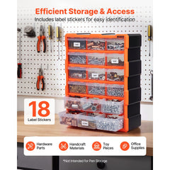 VEVOR 18-Drawer Storage Organizer, Plastic, Drawer Storage Cabinet for Garage Organization, Stackable Small Parts