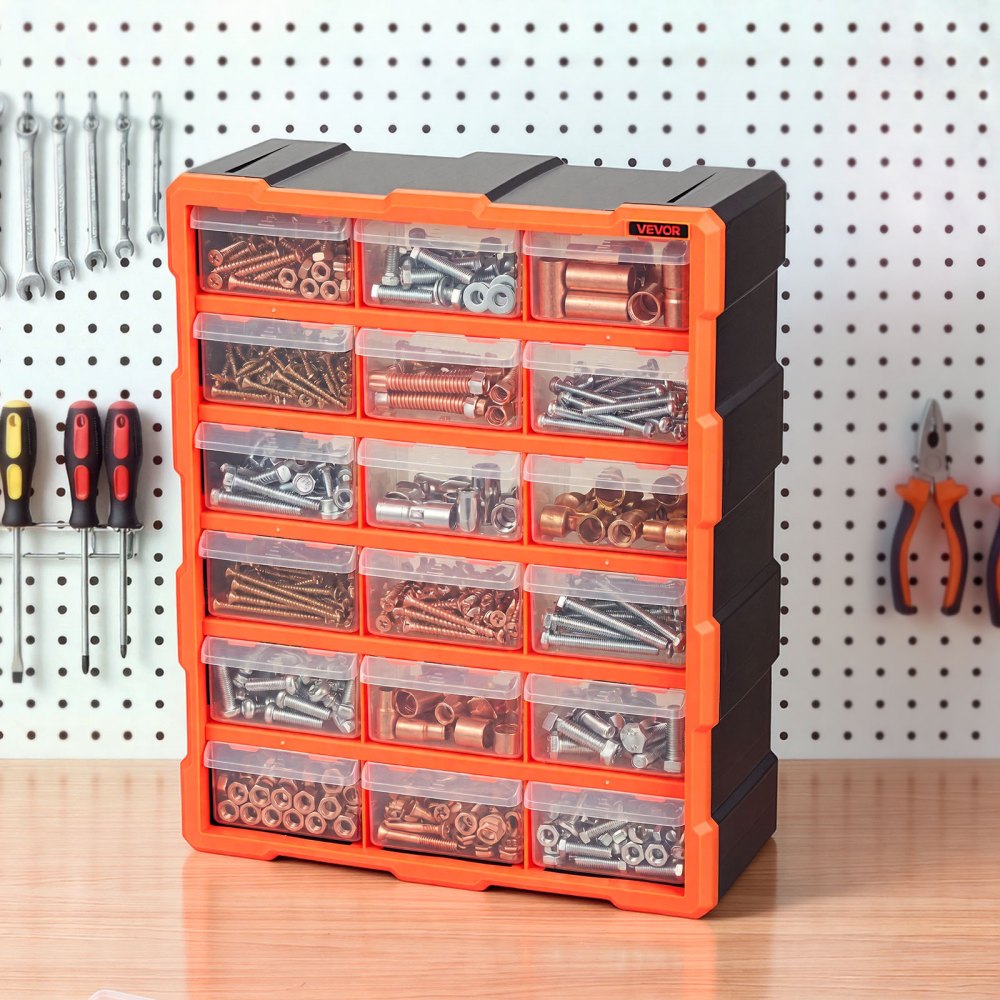 VEVOR 18-Drawer Storage Organizer, Plastic, Drawer Storage Cabinet for Garage Organization, Stackable Small Parts