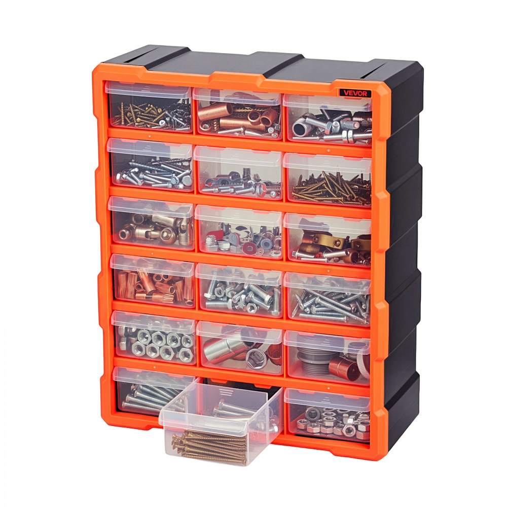 VEVOR 18-Drawer Storage Organizer, Plastic, Drawer Storage Cabinet for Garage Organization, Stackable Small Parts