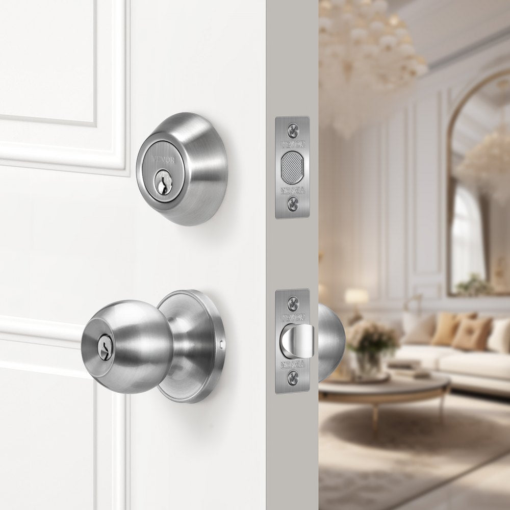 VEVOR Door Knob and Deadbolt Set, Satin Nickel Entry Door Knob and Single Cylinder Deadbolt Combo Pack, Fit for 1-3/8"