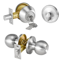VEVOR Door Knob and Deadbolt Set, Satin Nickel Entry Door Knob and Single Cylinder Deadbolt Combo Pack, Fit for 1-3/8"