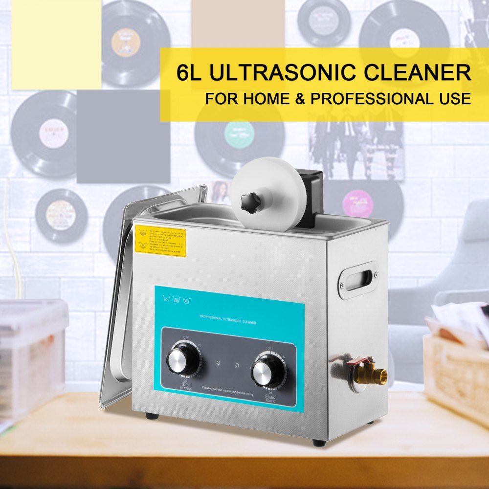 VEVOR Ultrasonic Vinyl Record Cleaner 6L 40kHz Vinyl Ultrasonic Cleaning Machine Knob Control Record Ultrasonic Cleaner