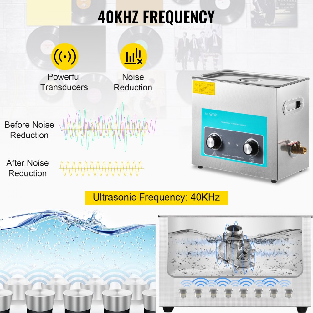 VEVOR Ultrasonic Vinyl Record Cleaner 6L 40kHz Vinyl Ultrasonic Cleaning Machine Knob Control Record Ultrasonic Cleaner