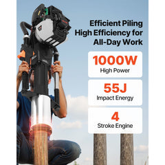 VEVOR Gas Powered T Post Driver, 37.7cc 4-Stroke Engine Efficient Post Pounder with 3 Piling Sleeves