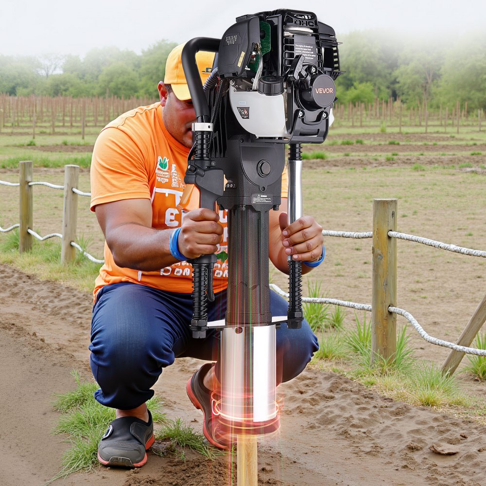 VEVOR Gas Powered T Post Driver, 37.7cc 4-Stroke Engine Efficient Post Pounder with 3 Piling Sleeves