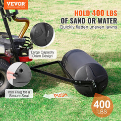 VEVOR Tow Behind Lawn Roller, 400lbs Sand/Water Filled Yard Roller, LLDPE Drum and Steel Frame Sod Roller with