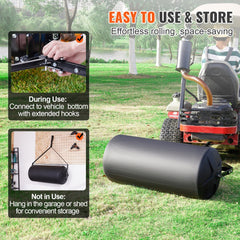 VEVOR Tow Behind Lawn Roller, 400lbs Sand/Water Filled Yard Roller, LLDPE Drum and Steel Frame Sod Roller with