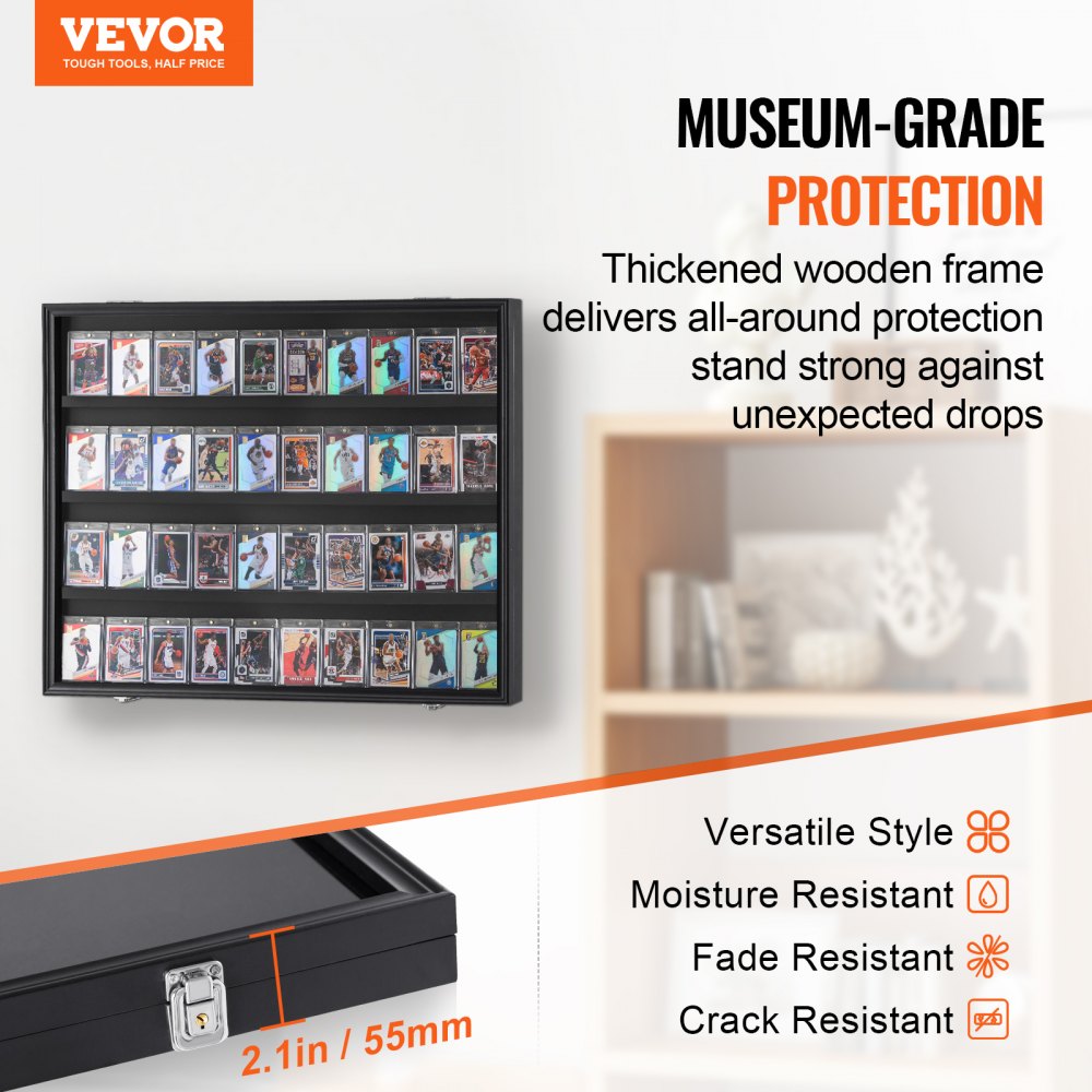 VEVOR 36 Graded Sports Card Display Case, 30.5x24.3x2.1 in, Baseball Card Display Frame with 98% UV Protection Clear