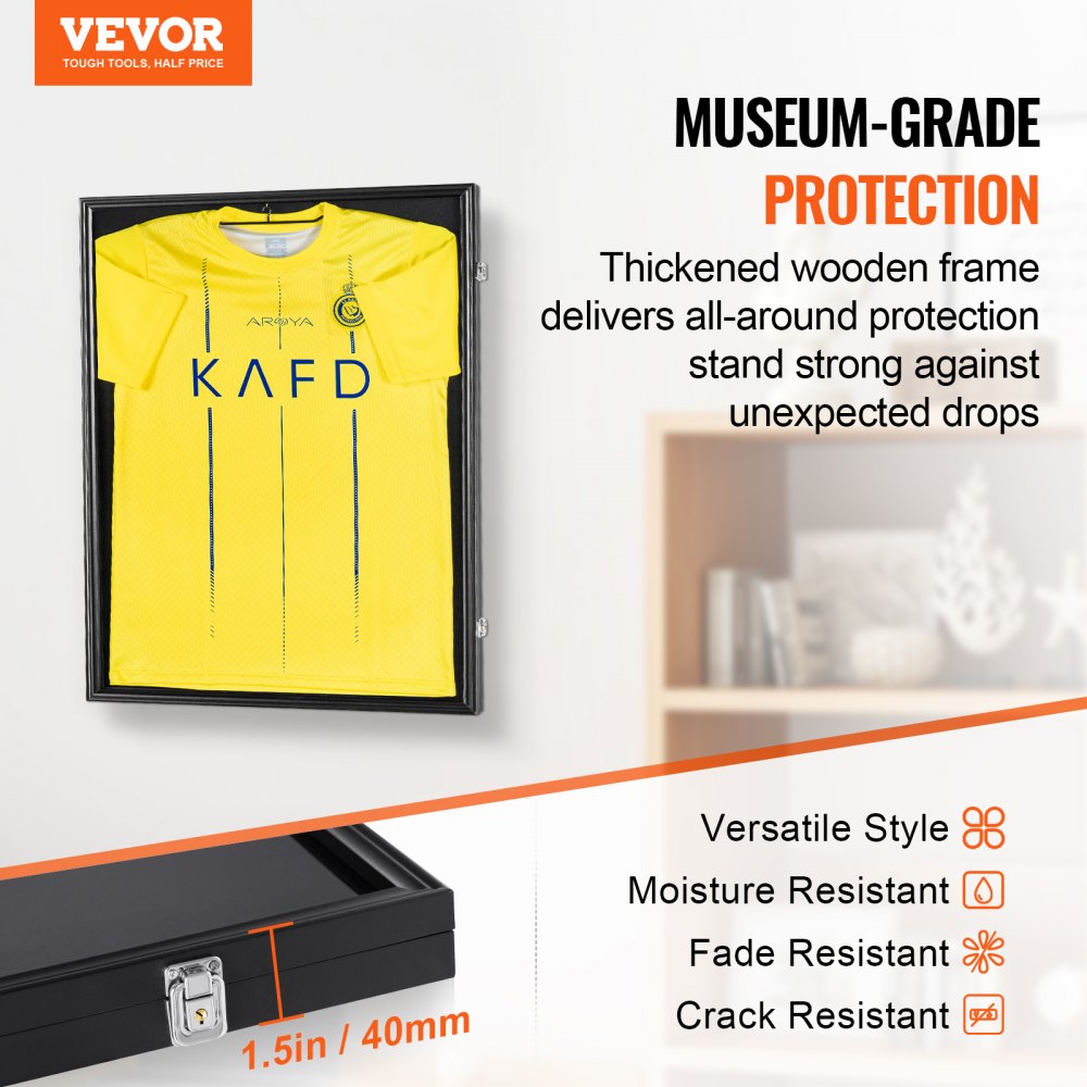 VEVOR Jersey Display Frame Case, 24 x 32 x 1.5 in, Large Lockable Sport Jersey Shadow Box with 98% UV Protection PC