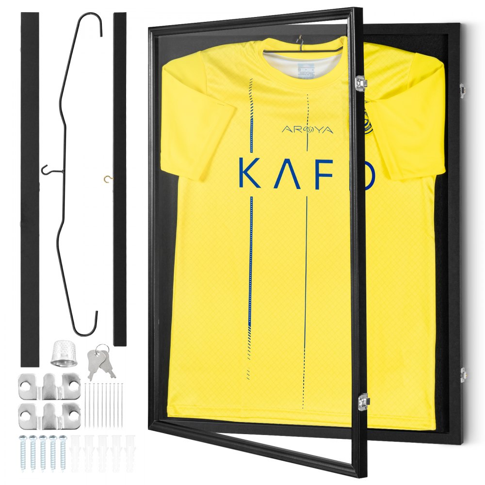 VEVOR Jersey Display Frame Case, 24 x 32 x 1.5 in, Large Lockable Sport Jersey Shadow Box with 98% UV Protection PC