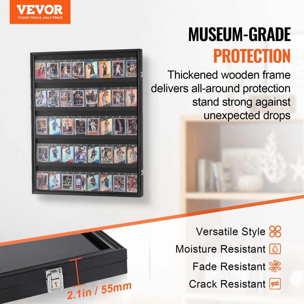 VEVOR 35 Graded Sports Card Display Case, 24.3x30.5x2.1 in, Baseball Card Display Frame with 98% UV Protection Clear
