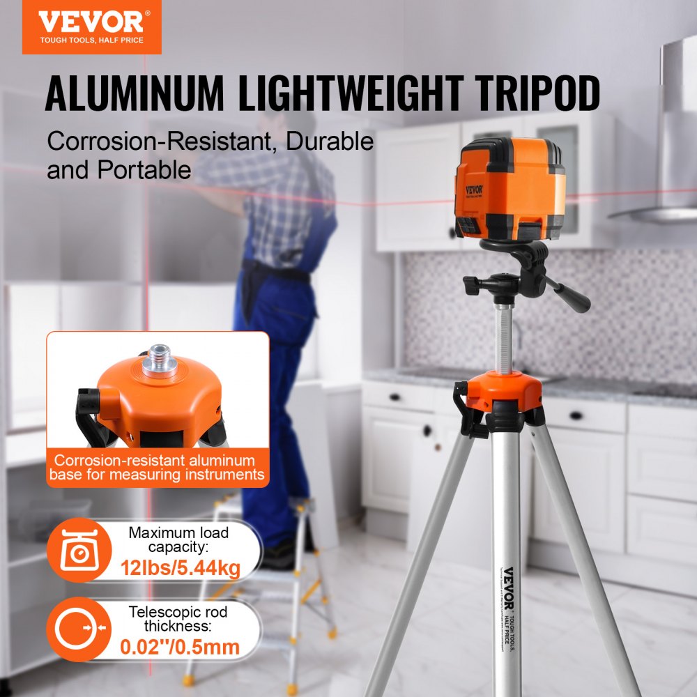 VEVOR Laser Level Tripod, ¼ x 20 Thread Mount, 27.36-68.11 inch Height Adjustment with Integrated Level Bubble