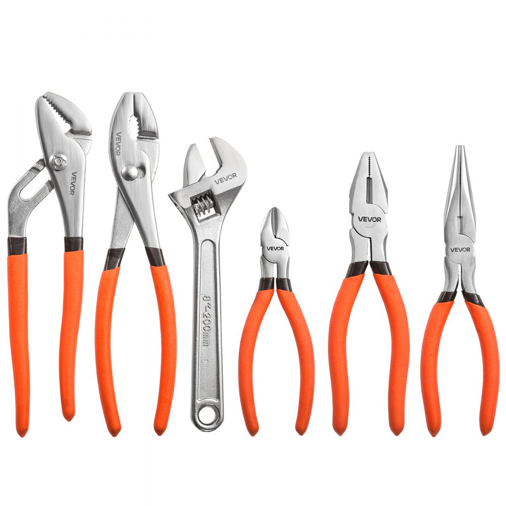 VEVOR Pliers and Wrench Set 6-Piece Utility Set Polished Carbon Steel Jaw, Hand Tools for DIY & Home Use, 10" Groove