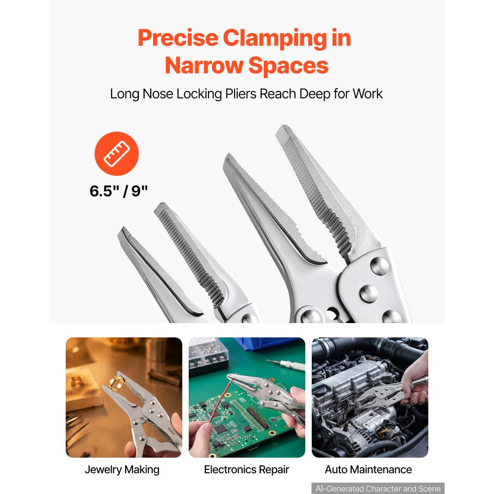 VEVOR Locking Pliers Set 5-Piece Pliers Tool Set Nickel-Plated Carbon Steel, Hand Tools for DIY & Home Use, 5"/7"/10"