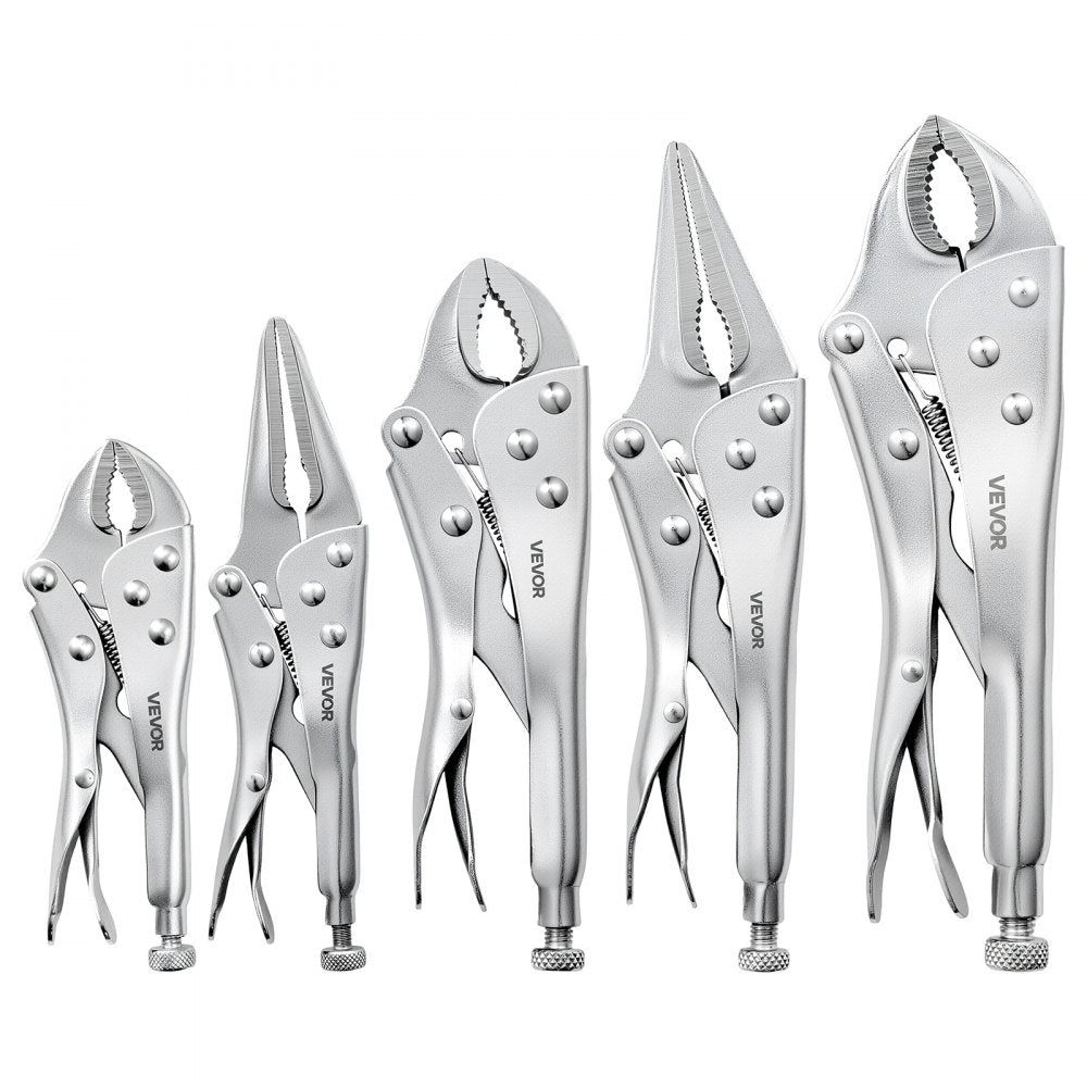 VEVOR Locking Pliers Set 5-Piece Pliers Tool Set Nickel-Plated Carbon Steel, Hand Tools for DIY & Home Use, 5"/7"/10"