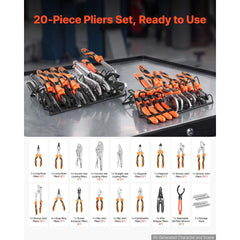 VEVOR Pliers Set 20-Piece Utility Set Polished Carbon Steel Jaw Hand Tools, For DIY & Home Use, Long Nose, Locking