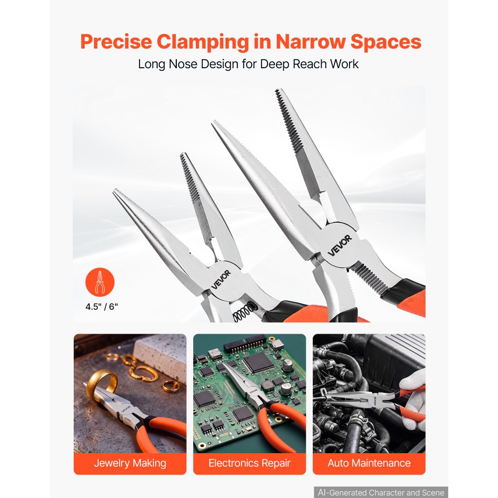VEVOR Pliers Set 7-Piece Utility Set Polished Carbon Steel Jaw Hand Tools, For DIY & Home Use, 8" Groove Joint, 7"