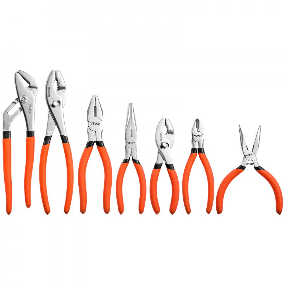 VEVOR Pliers Set 7-Piece Utility Set Polished Carbon Steel Jaw Hand Tools, For DIY & Home Use, 8" Groove Joint, 7"