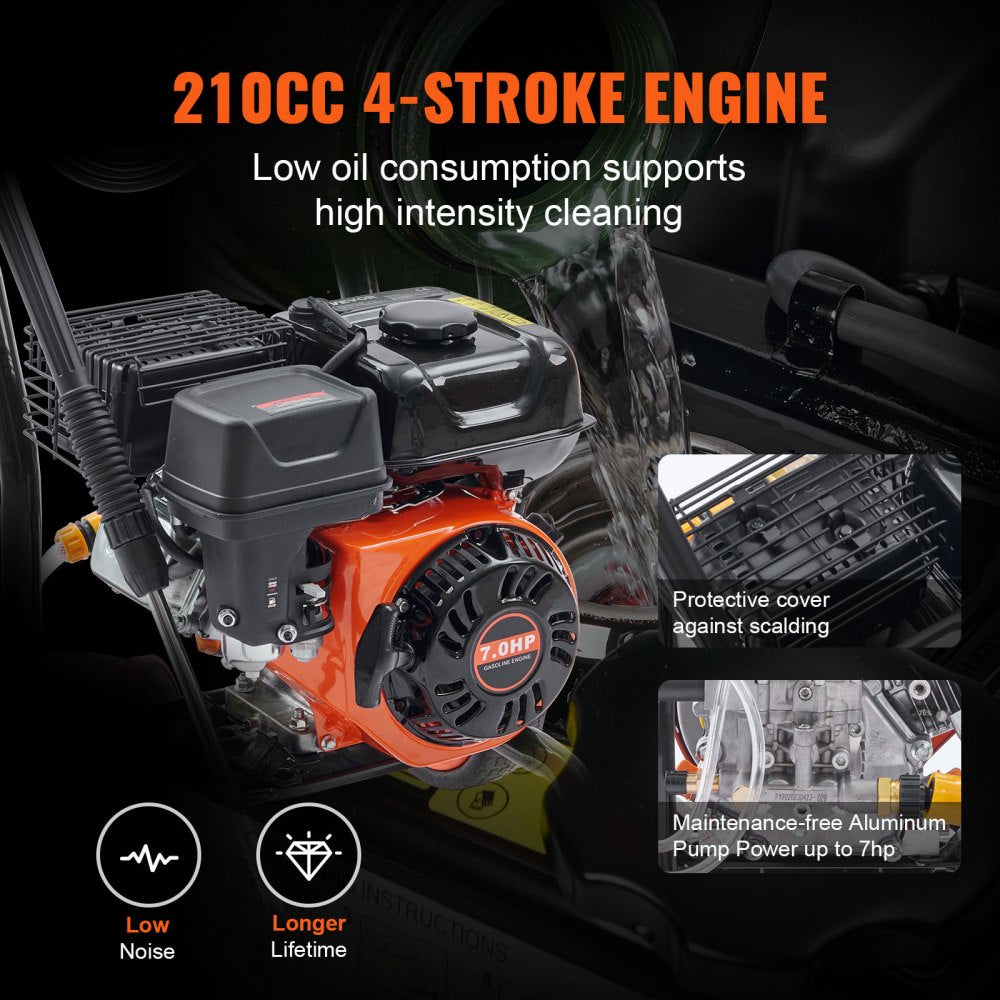 VEVOR Gas Pressure Washer, 3400 PSI 2.6 GPM, Gas Powered Pressure Washer with Aluminum Pump, Spray Gun and Extension